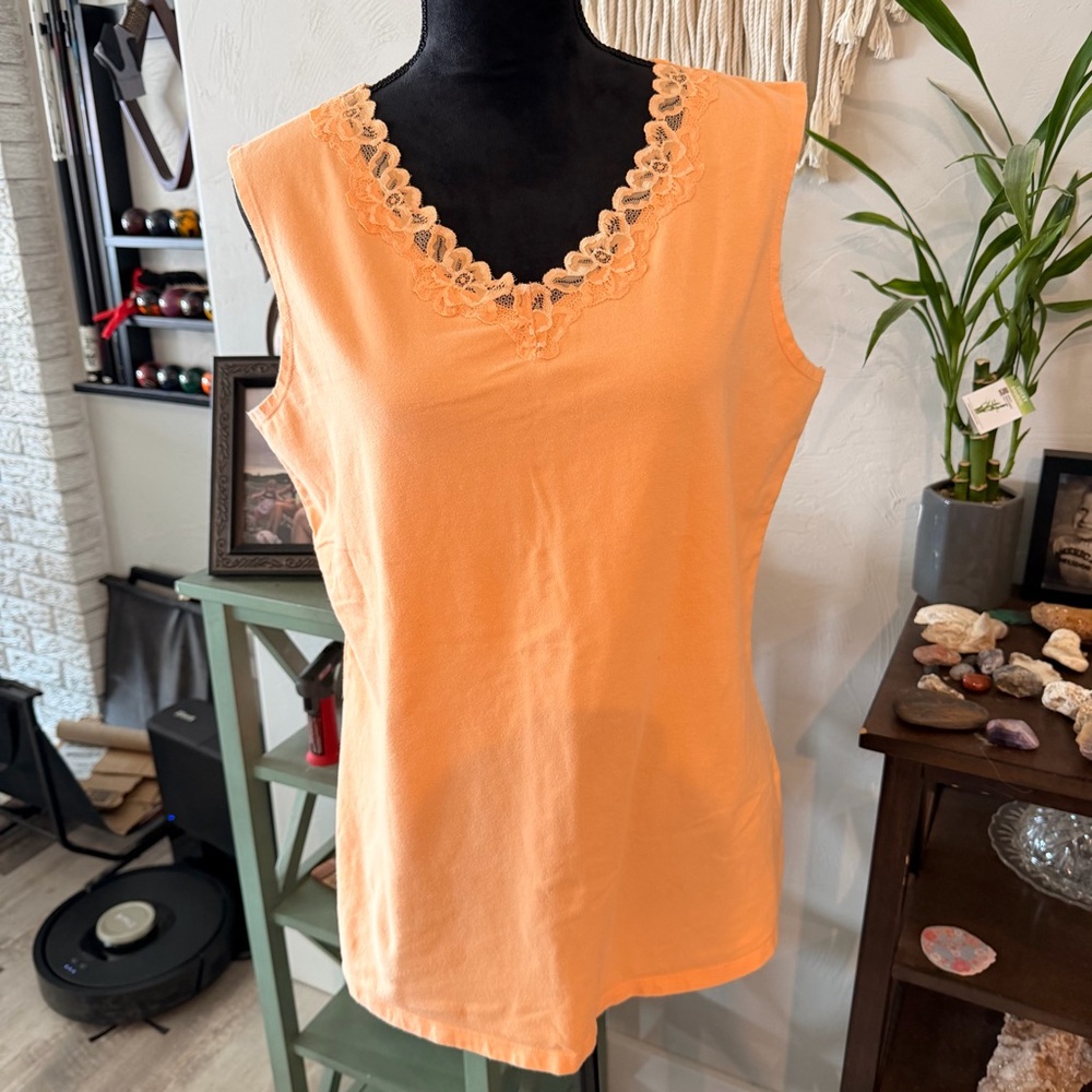 White Stag Orange Lace Trim Tank Top